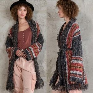 POL Belted Fringe Cardigan Warm Sweater BRAND NEW